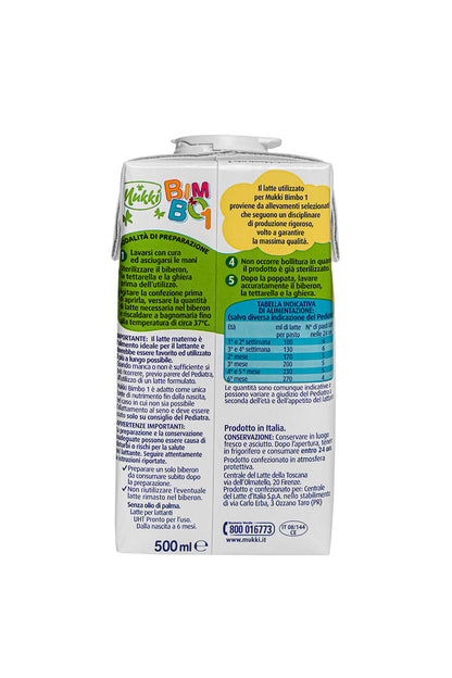 Mukki Bimbo 1 - Latte per lattanti liquido 500 ml - 12 confezioni