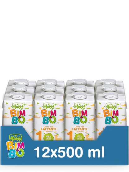 Mukki Bimbo 1 - Latte per lattanti liquido 500 ml - 12 confezioni